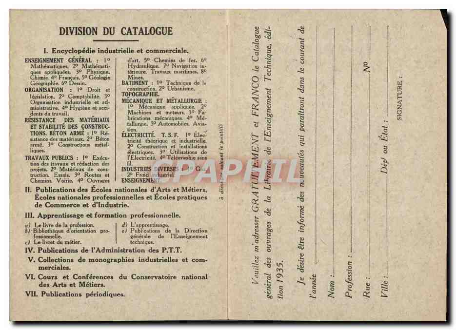 CPA Publicite Librairie de l'enseignement technique Leon Eyrolles Rue Thenard Paris 5eme — Rückseite