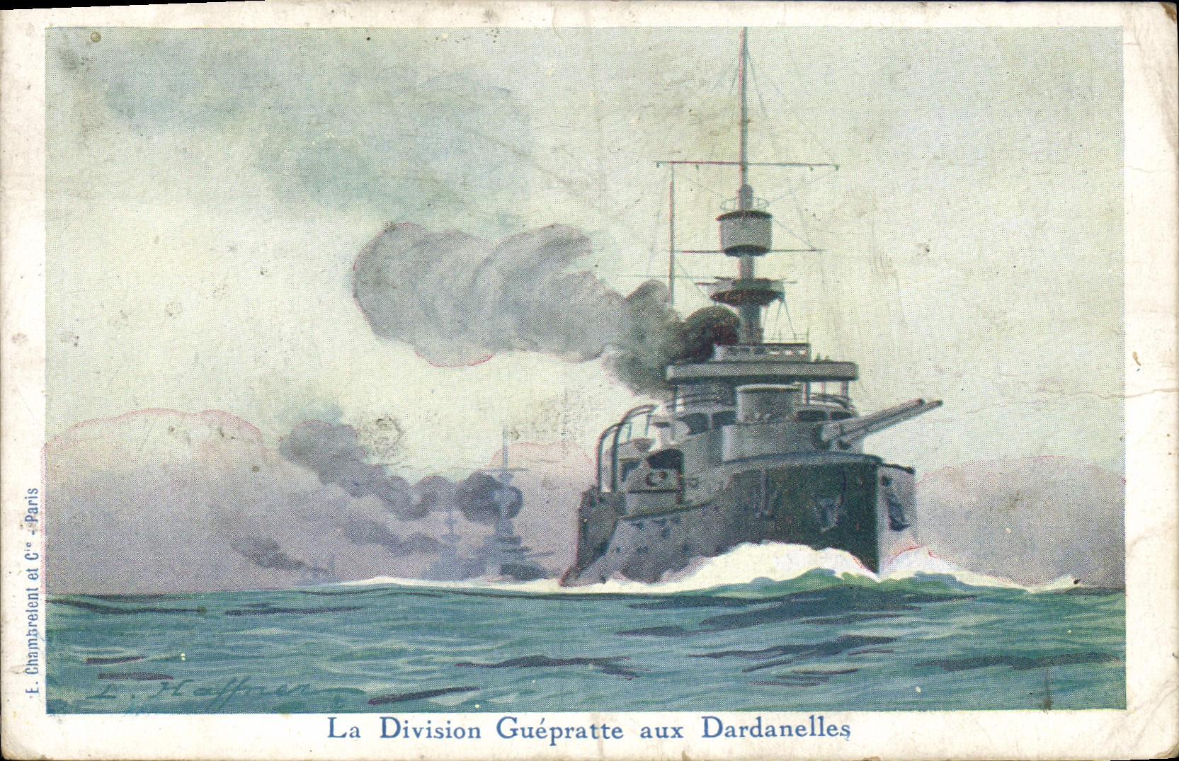 CPA Fantaisie Illustrateur Haffner Bateau de Guerre La division Guepratte aux Dardanelles 