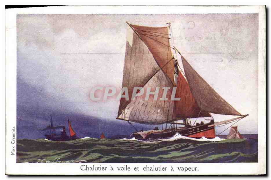 Chalutier à voile et chalutier à vapeur — Max Cremnitz — éditeur Ligue Maritime et Coloniale