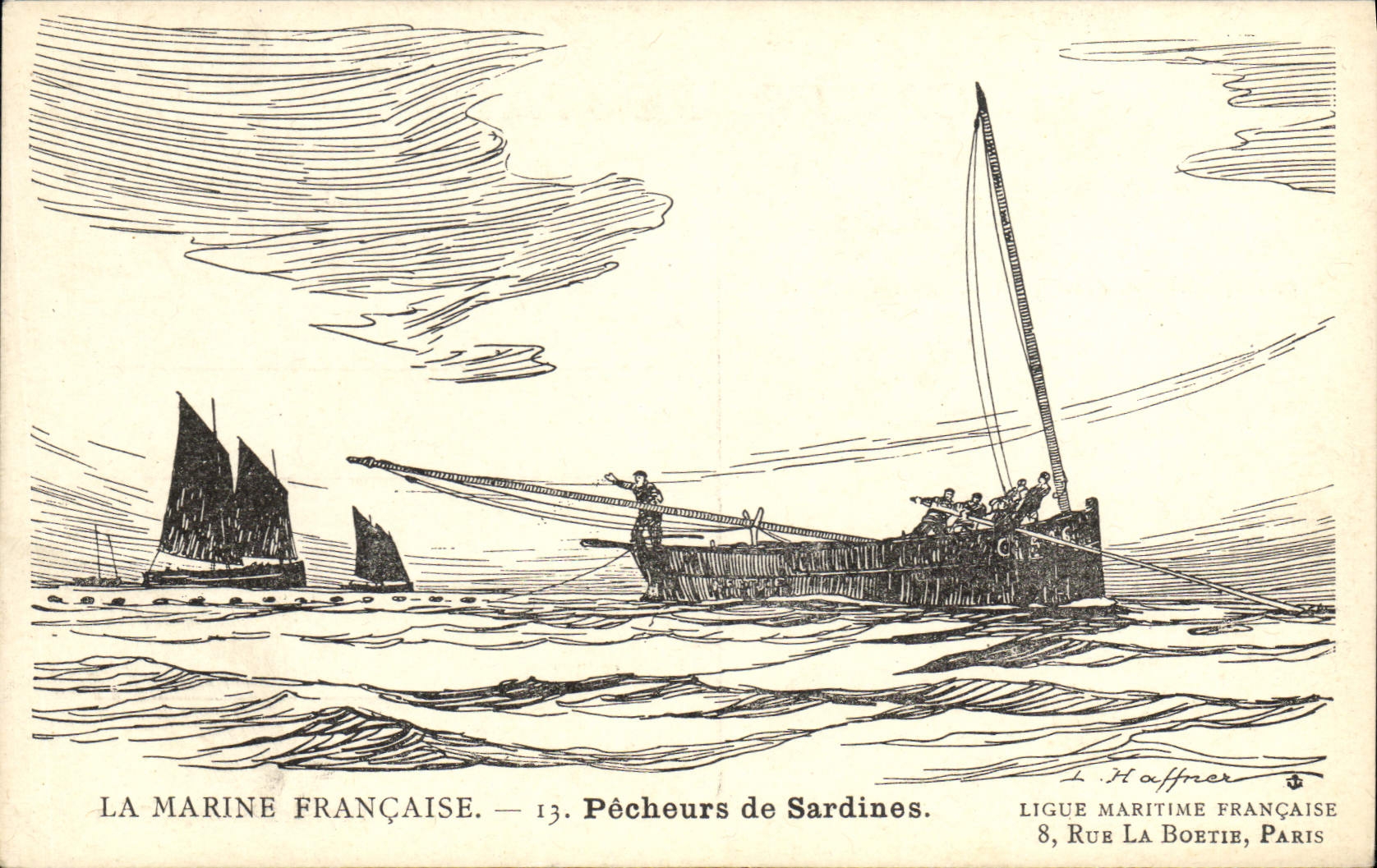 CPA Fantaisie Illustrateur Haffner Bateau Pecheurs de sardines 