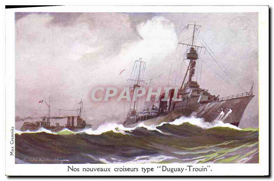 CPA Fantaisie Illustrateur Haffner Bateau de Guerre Croiseurs type Duguay Trouin 
