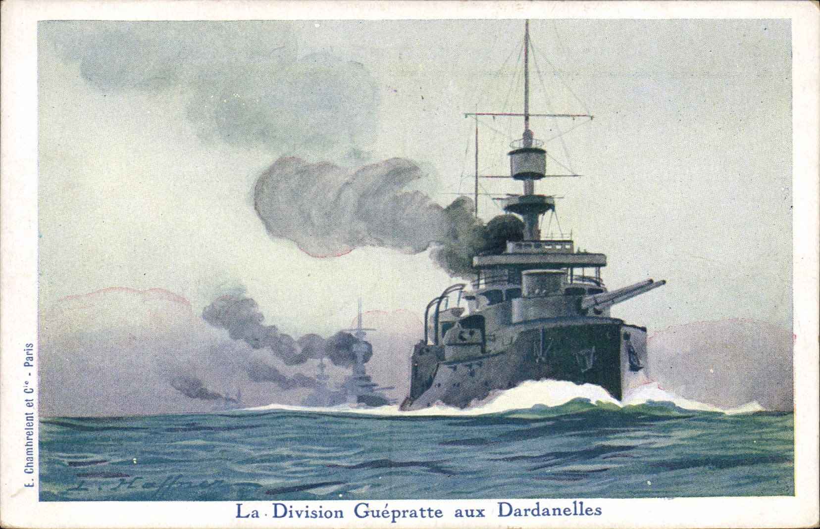 CPA Fantaisie Illustrateur Haffner Bateau de Guerre La division Guepratte aux Dardanelles 