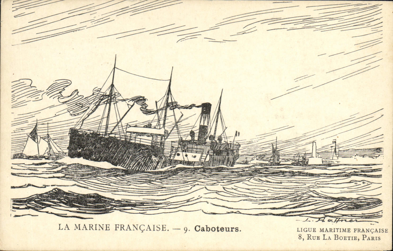 La Marine Française — 9. Caboteurs — Ligue Maritime Française, 8, Rue La Boétie, Paris