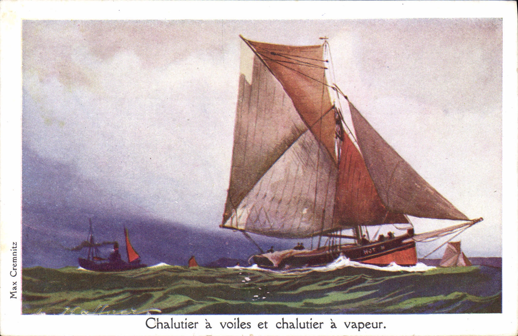 Chalutier à voiles et chalutier à vapeur — Max Cremnitz — série non identifiée