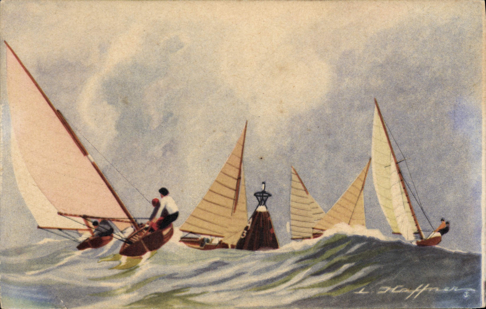 Virage de bouée par les dinghies — yachts acrobatiques pour la mer — Collection de la Ligue Maritime et Coloniale, E.A.E.C. Paris