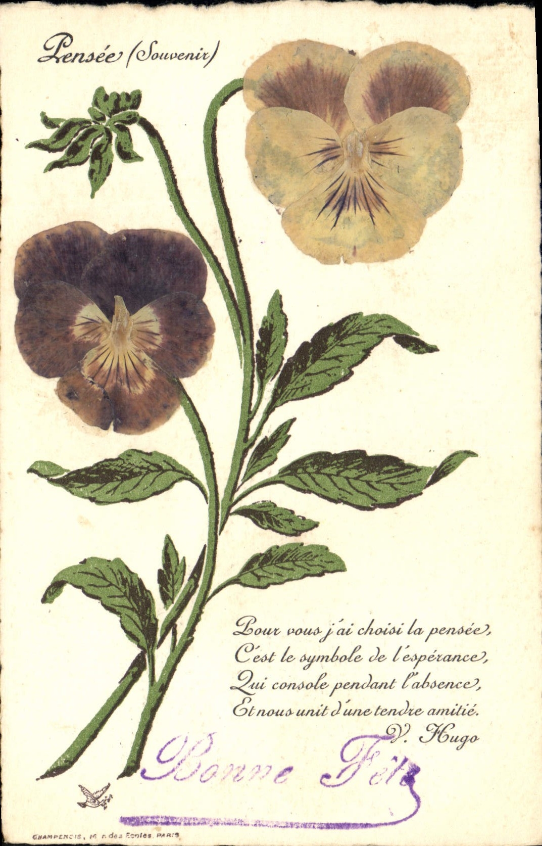Pensamiento (Recuerdo) — Grampencis, 14 rue des Écoles, París — poema de V. Hugo