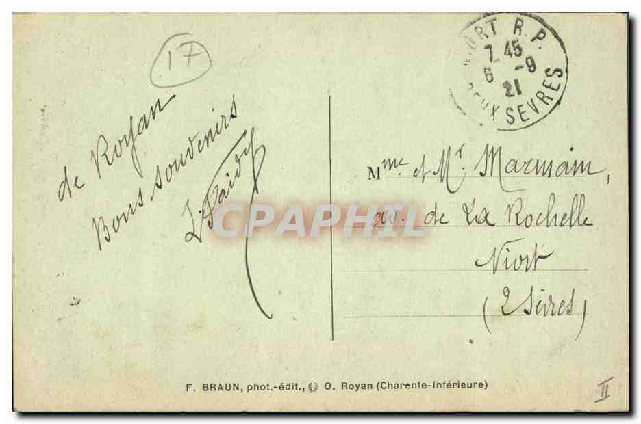 Entrée de la Gironde — Le Phare de Cordouan — F. Braun, phot.-édit., O. Royan (Charente-Inférieure) — Verso