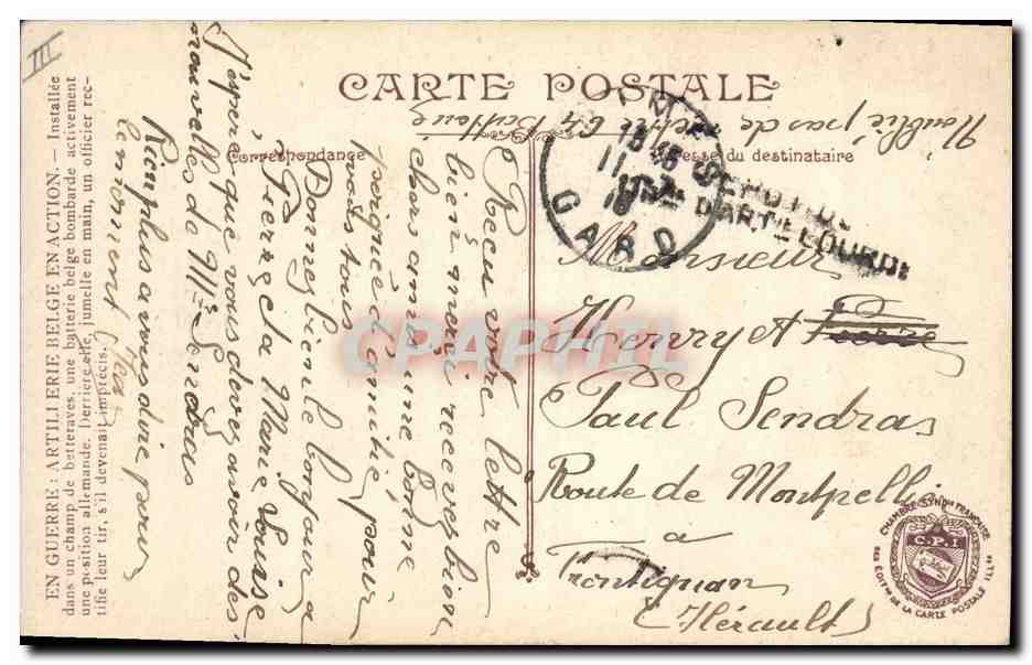 CPA Militaria Artillerie belge en action  — Verso