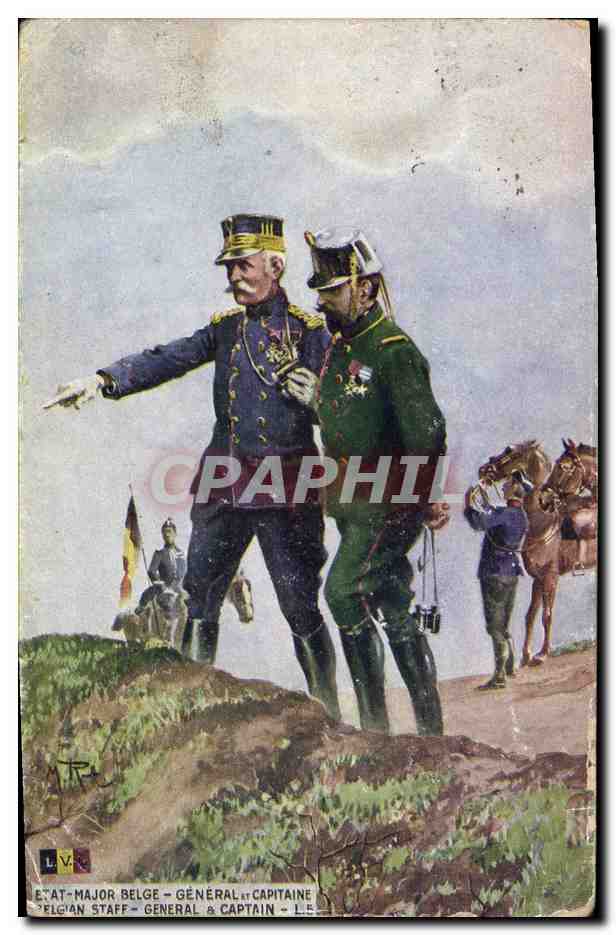 Vintage Postcard Military Belgian General Staff and Captain