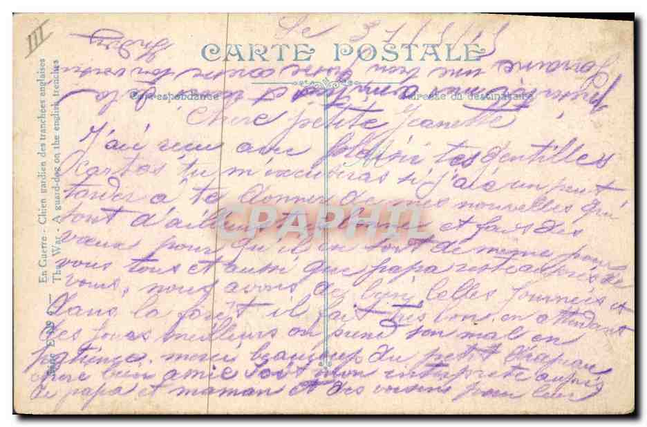 Chien gardien des tranchées anglaises — L.V.C. E.4 — Éditeur L.V.C. — Verso
