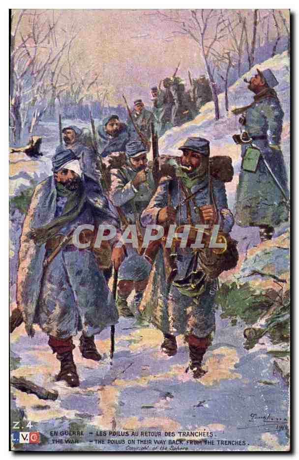 Soldats au retour des tranchées — En guerre — Les poilus — Éditeur L.V.C. n° Z.4