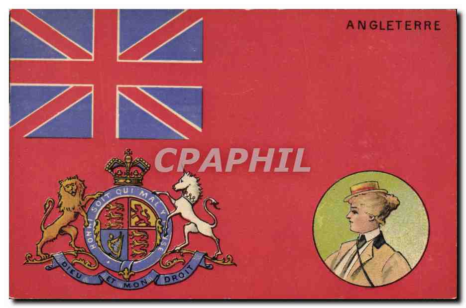 CPA Drapeau Femme Angleterre Lion Licorne