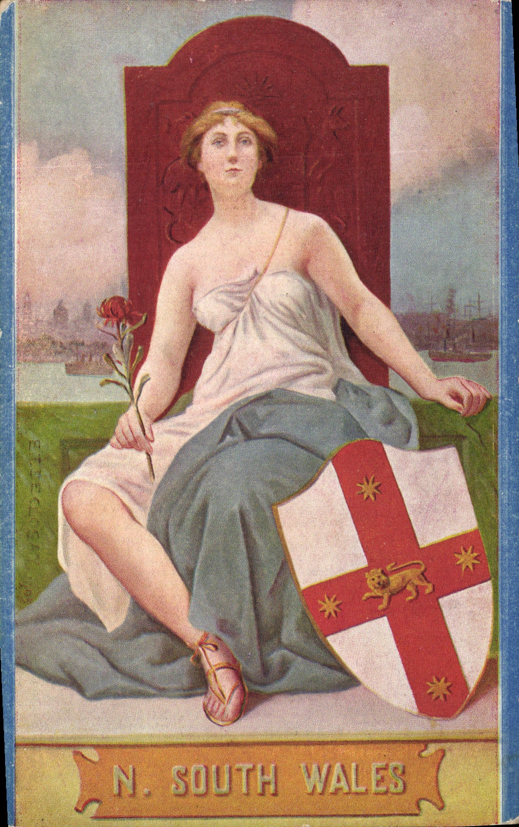 CPA Drapeau Femme N South Wales Lion Australie Australia Nouvelle Galles du Sud 