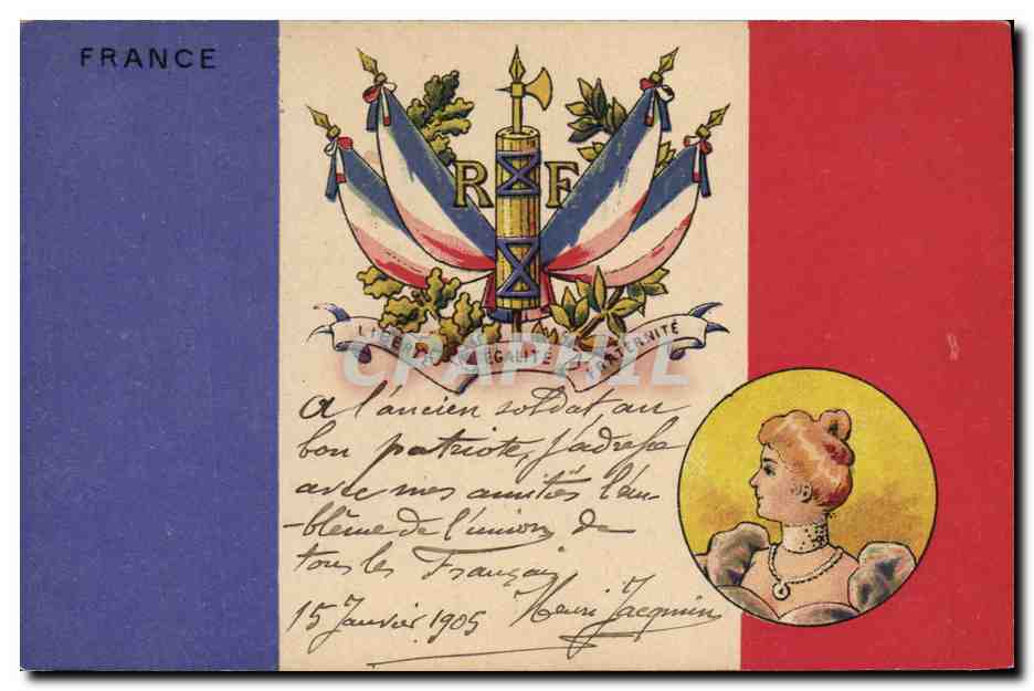 CPA Drapeau Femme France
