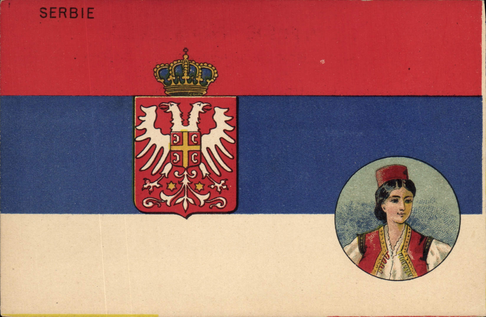 CPA Drapeau Femme Serbie Serbia Aigle