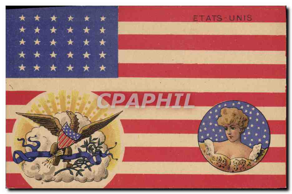 CPA Drapeau Femme Etats-Unis Aigle