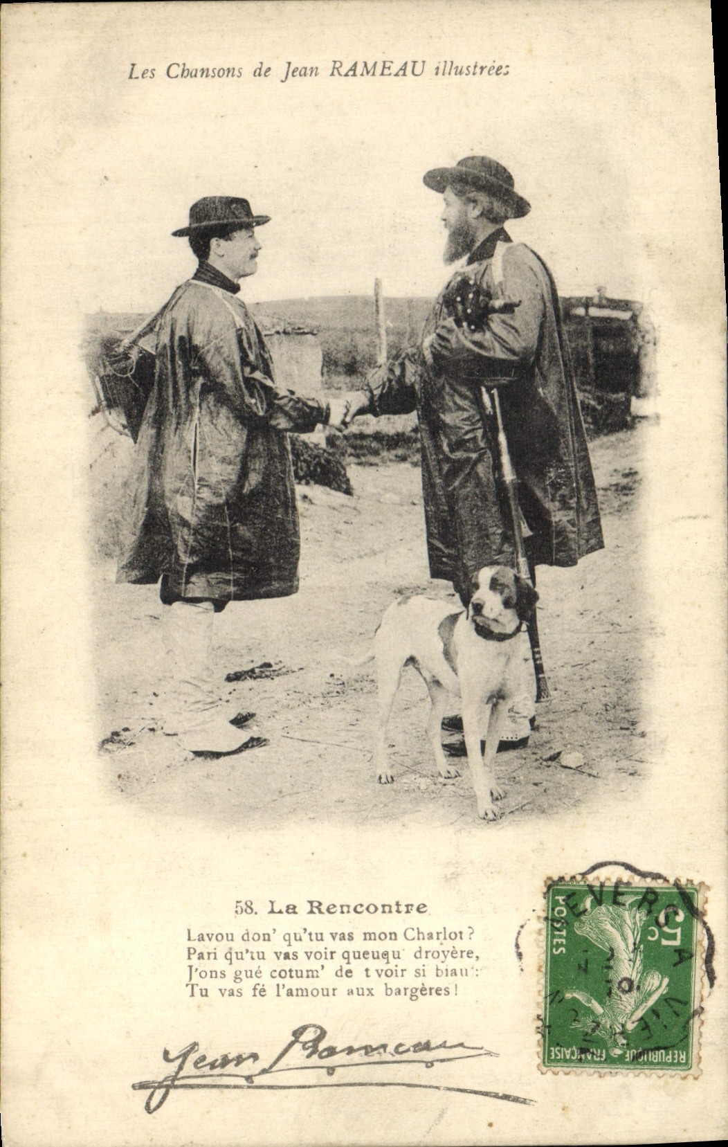 CPA Folklore Les chansons de Jean Rameau illustrees La rencontre Chien