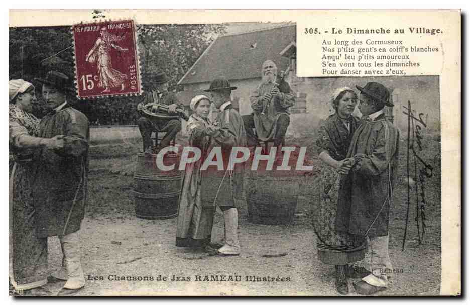 CPA Folklore Les chansons de Jean Rameau illustrees Le Dimanche au village