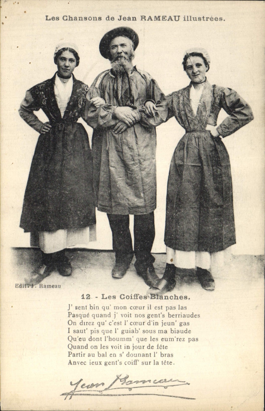 CPA Folklore Les chansons de Jean Rameau illustrees Les coiffes blanches