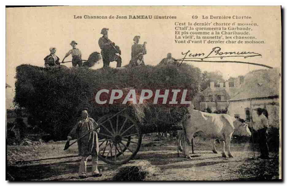 CPA Folklore Les chansons de Jean Rameau illustrees La derniere Chartee Boeufs