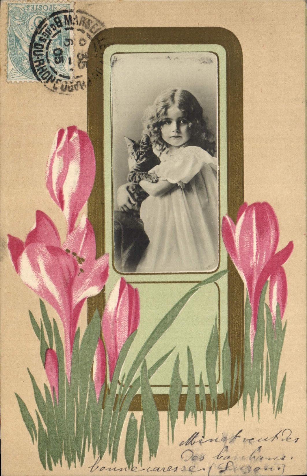 Fille avec chat — Des Bouchans — Éditeur non identifié, n° de série non visible