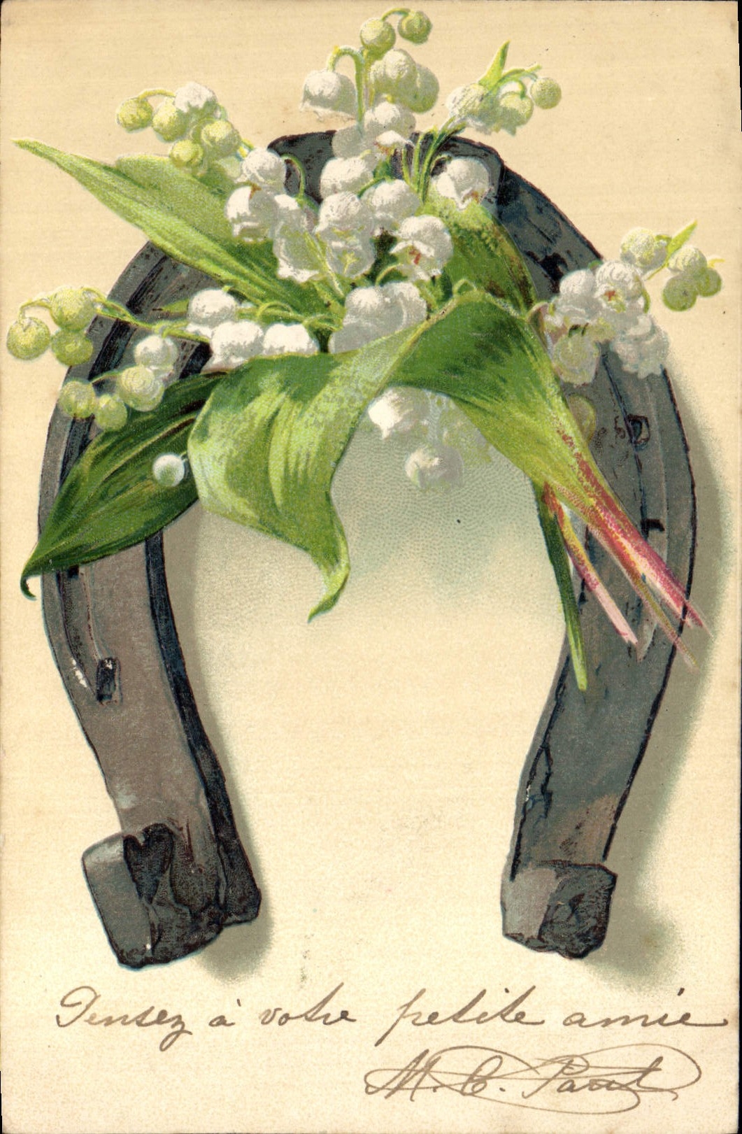 Horseshoe avec muguet — carte postale — M.B. Paout