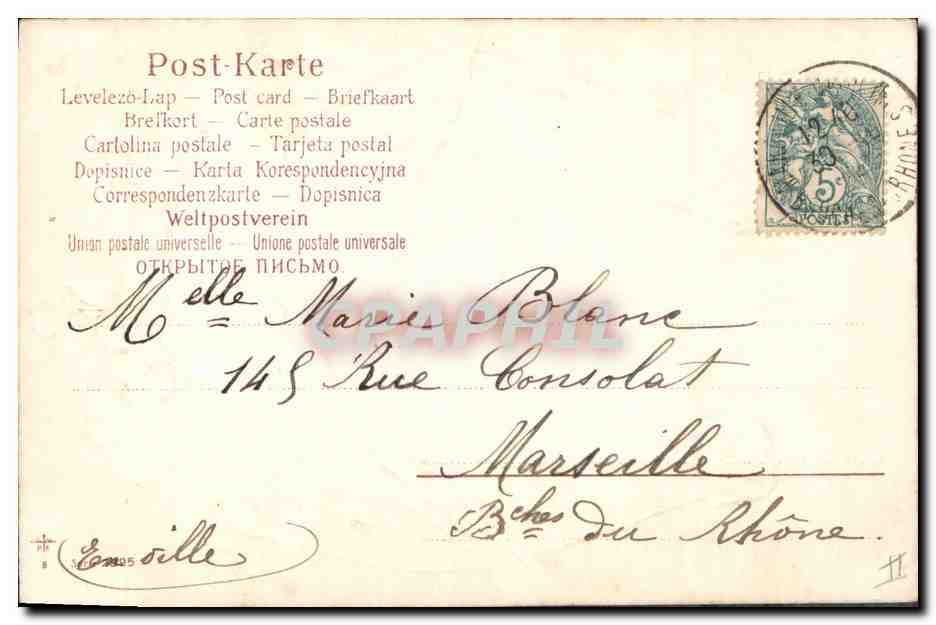 Horseshoe avec muguet — carte postale — M.B. Paout — Rückseite