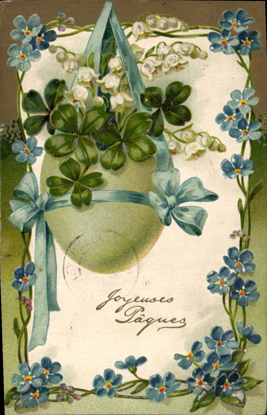 Oeuf de Pâques décoré — fleurs et trèfles — éditeur non identifié, série 6785