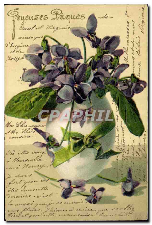 CPA Fantaisie Fleurs Oeuf Paques 