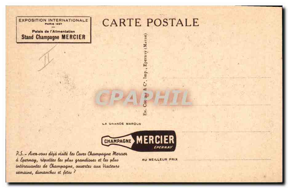 CPA Folklore Vin Vendange Champagne Mercier Epernay Refrigeration et degorgement des bouteilles Bas relief dans la craie — Rückseite