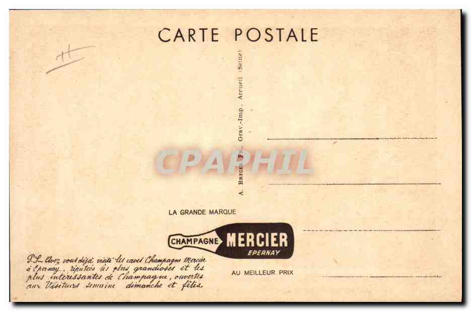 CPA Folklore Vin Vendange Champagne Mercier Epernay Rincage des bouteilles — Rückseite