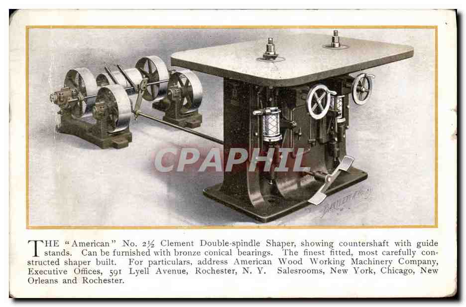 Machine à bois American Wood Working Machinery Company — Rochester, N.Y. — éditeur non visible