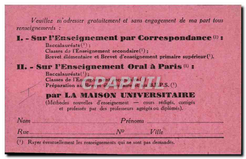 CPA Publicite Maison Universitaire Boulevard Saint Germain Paris 5eme Georges Ferte Lycee Louis le Grand — Verso