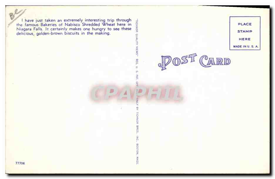 CPA Publicite The home of Nabisco Shredded Wheat at Niagara FAlls NY — Back