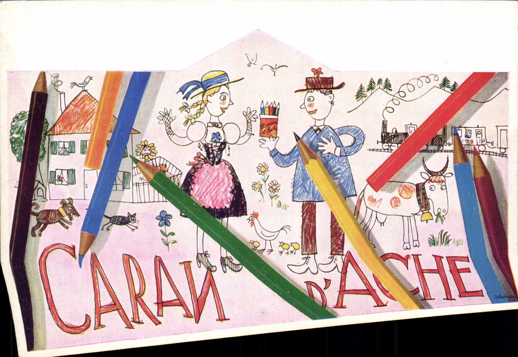 CPA Publicite Caran d'Ache Crayons Enfants