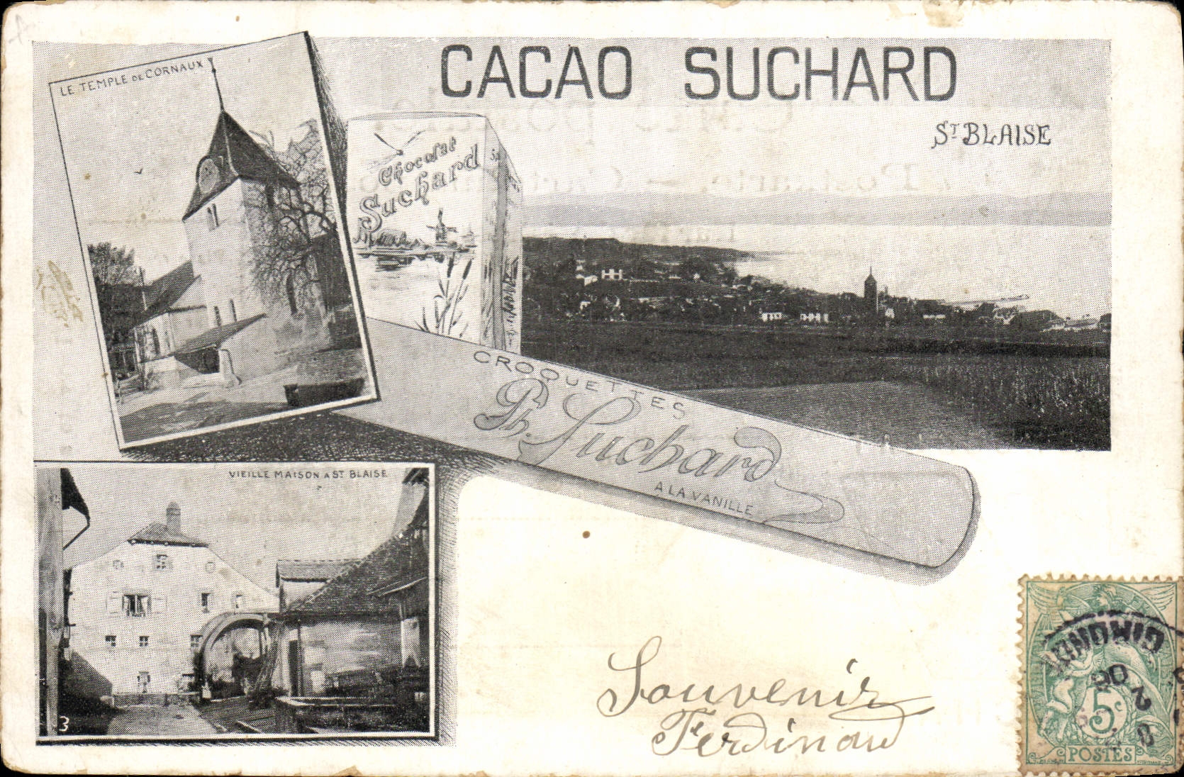 CPA Publicite Cacao Suchard St Blaise Croquettes Le temple de Cornaux Vieille maison 