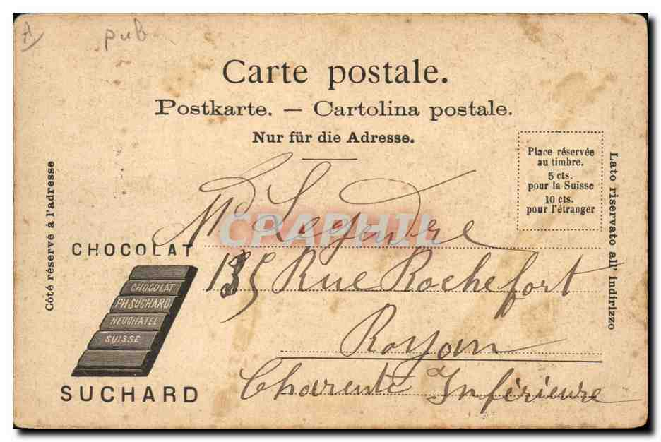 CPA Publicite Cacao Suchard St Blaise Croquettes Le temple de Cornaux Vieille maison  — Rückseite