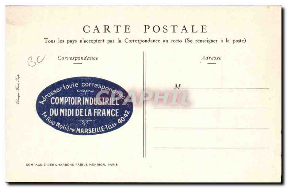 CPA Publicite Ampoule Faust Comptoir Industriel du Midi de la France Rue Moliere Marseille — Back