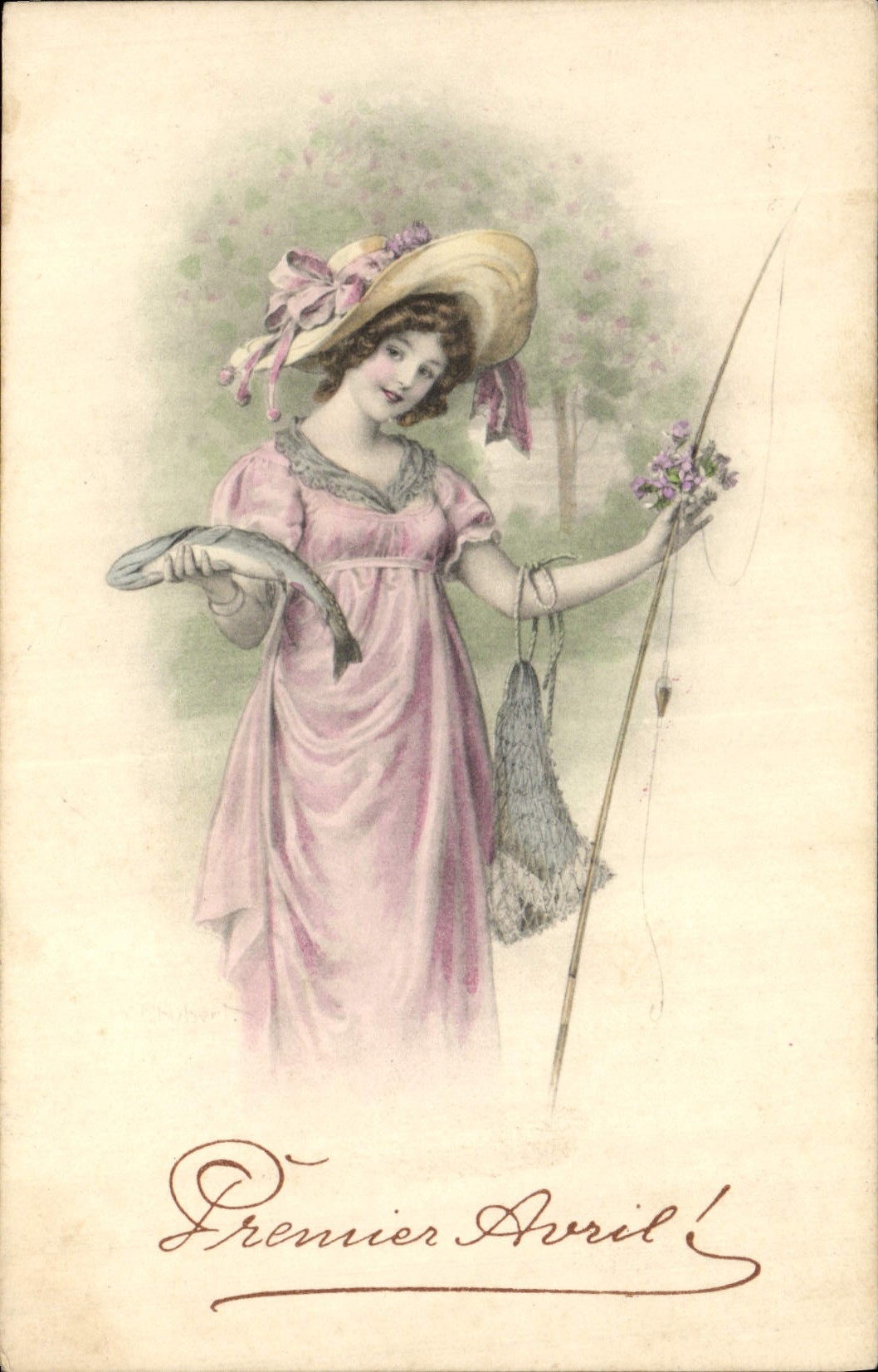 CPA Fantaisie Illustrateur Femme Peche Poisson