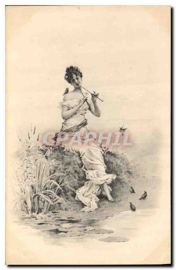 CPA Fantaisie Illustrateur Femme Flute