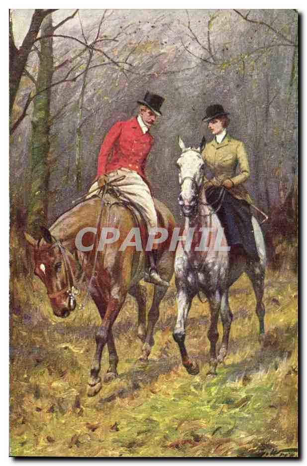 CPA Fantaisie Illustrateur Femme Cheval Cavalier