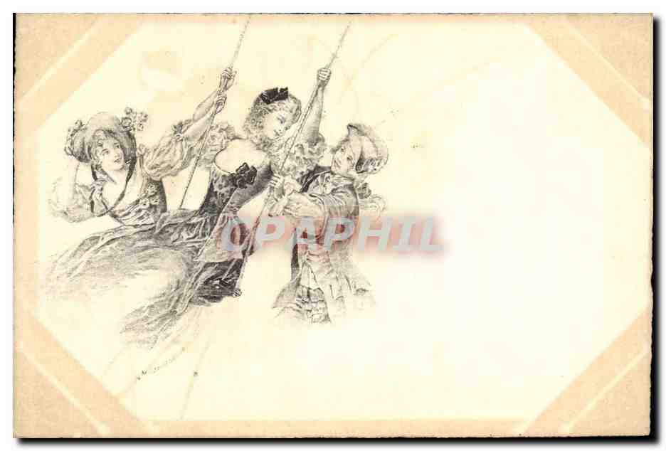 CPA Fantaisie Illustrateur Femme Balancoire