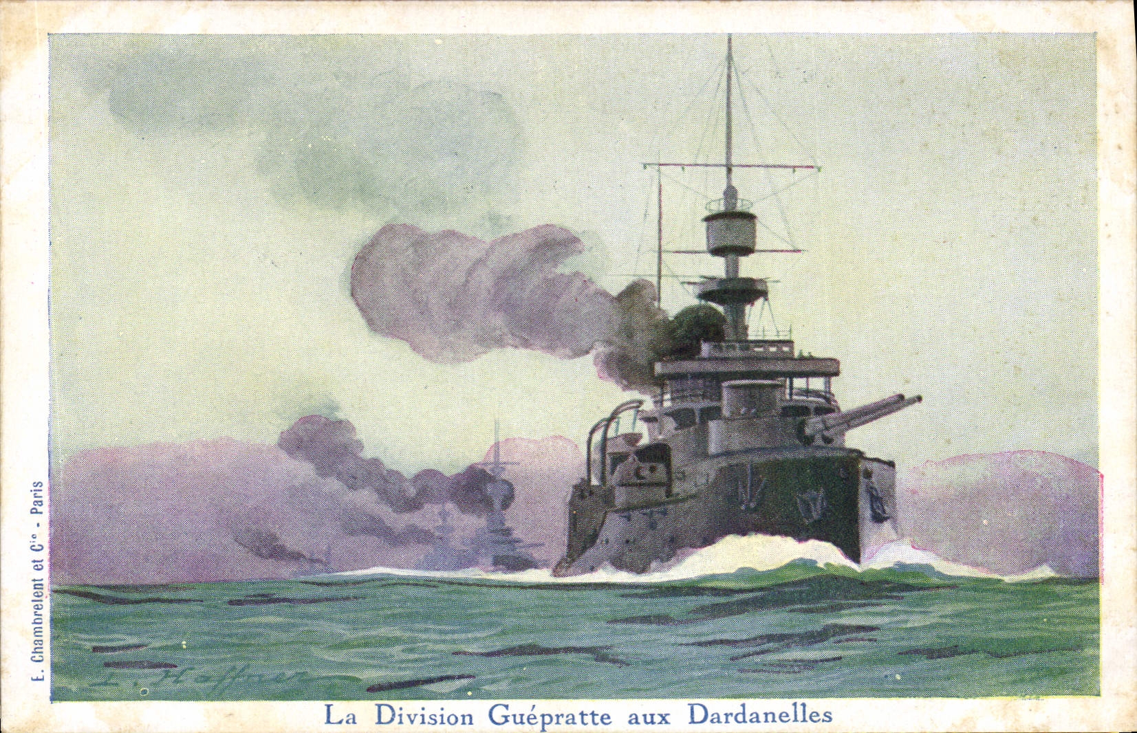 CPA Fantaisie Illustrateur Haffner Bateau La division Guepratte aux Dardanelles 
