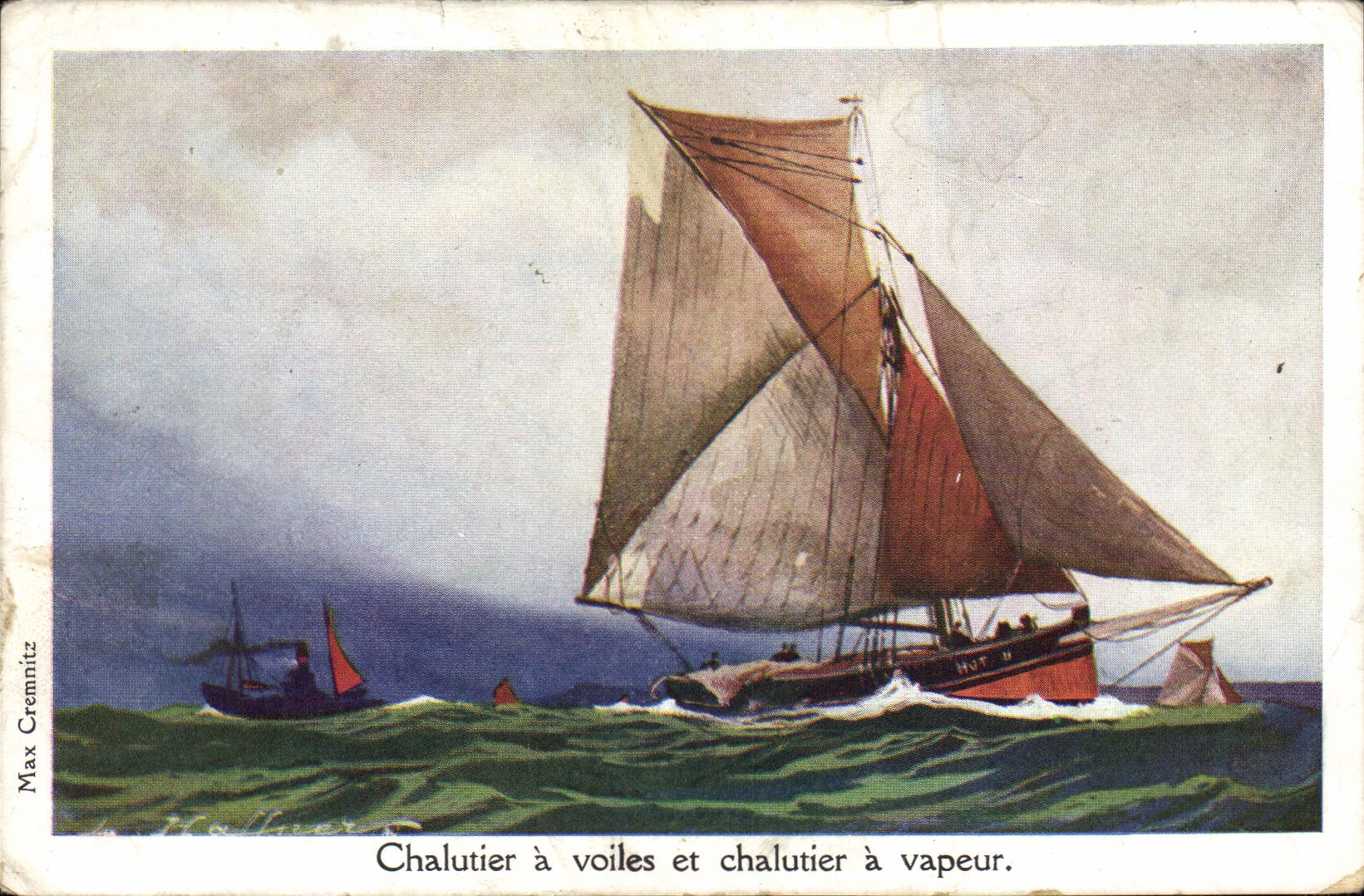CPA Fantaisie Illustrateur Haffner Bateau Chalutier a voiles et chalutier a vapeur 