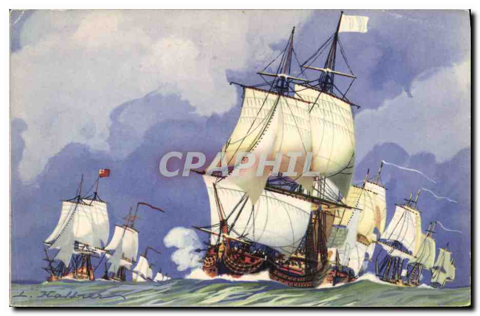 CPA Fantaisie Illustrateur Haffner Bateau Vaisseaux La ligne de bataille 