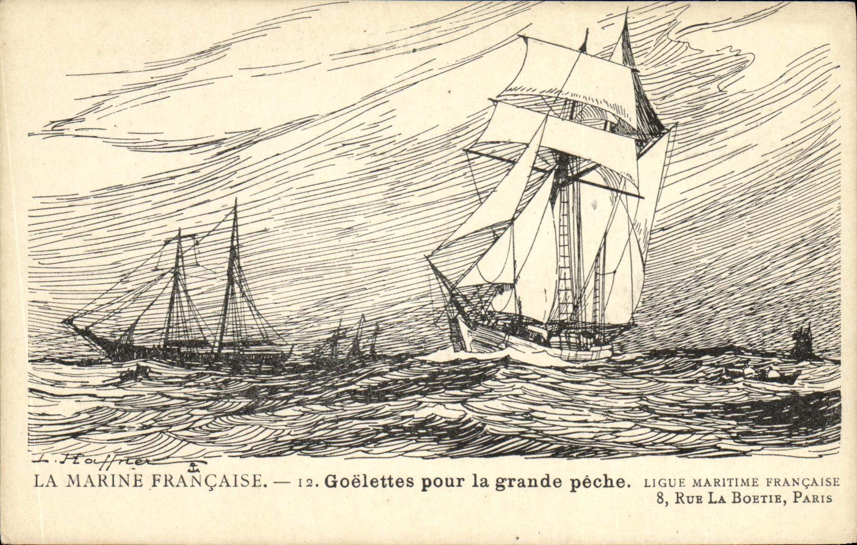 CPA Fantaisie Illustrateur Haffner Bateau Goelettes pour la grande peche 