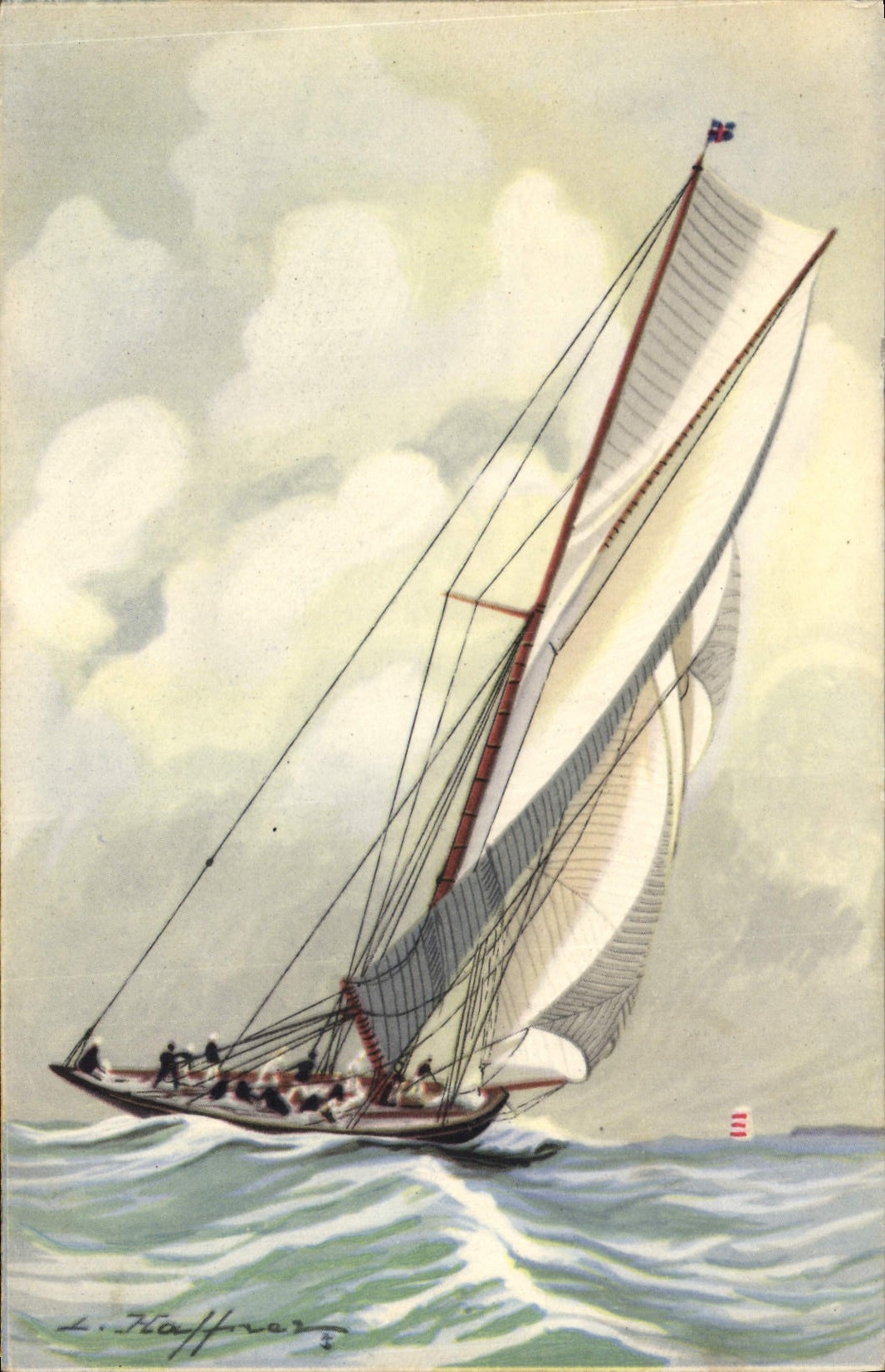 CPA Fantaisie Illustrateur Haffner Bateau Yacht de la grande classe gree en cotre courant grand largue 