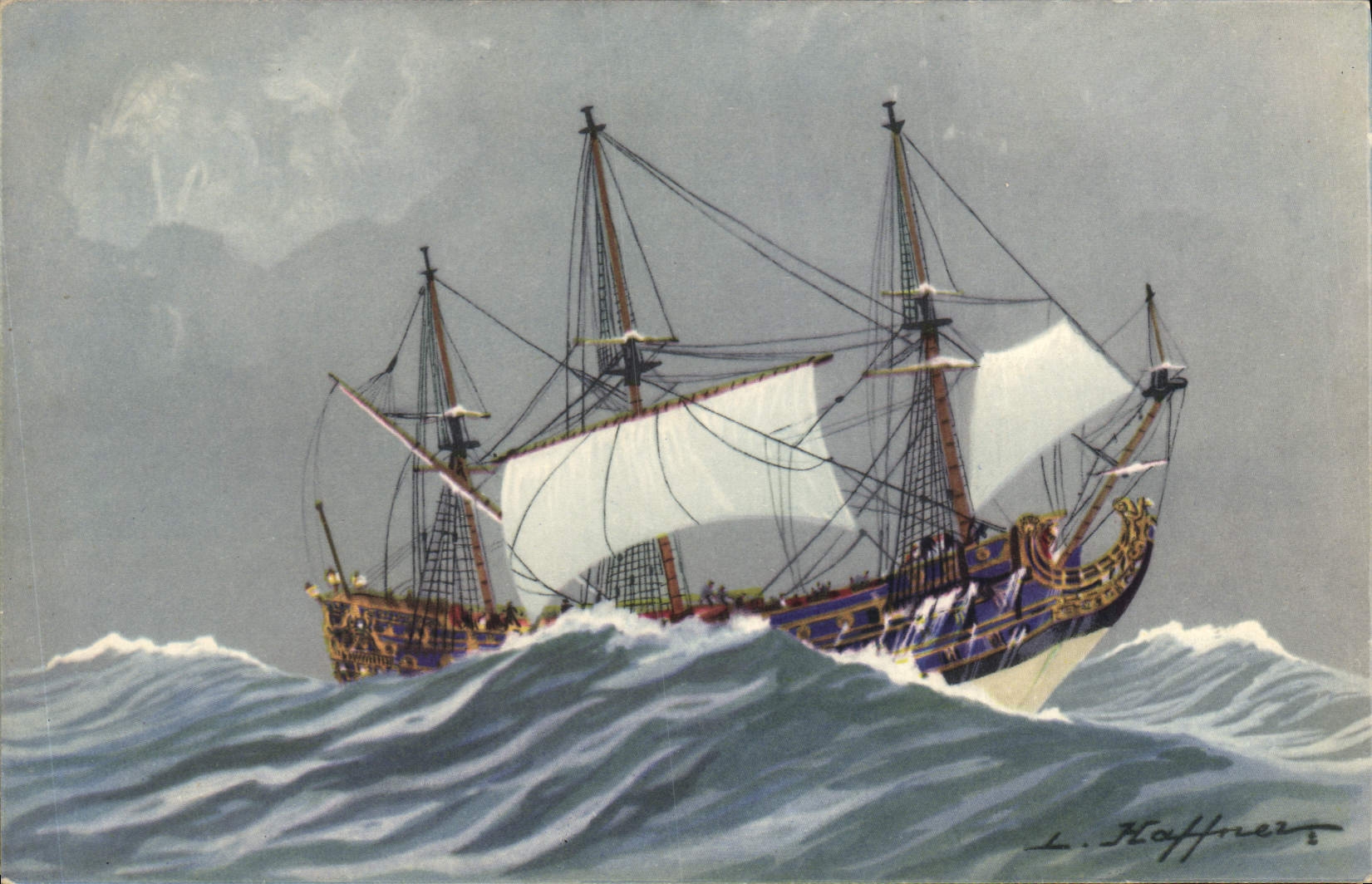 CPA Fantaisie Illustrateur Haffner Bateau Vaisseaux Le Soleil Royal 