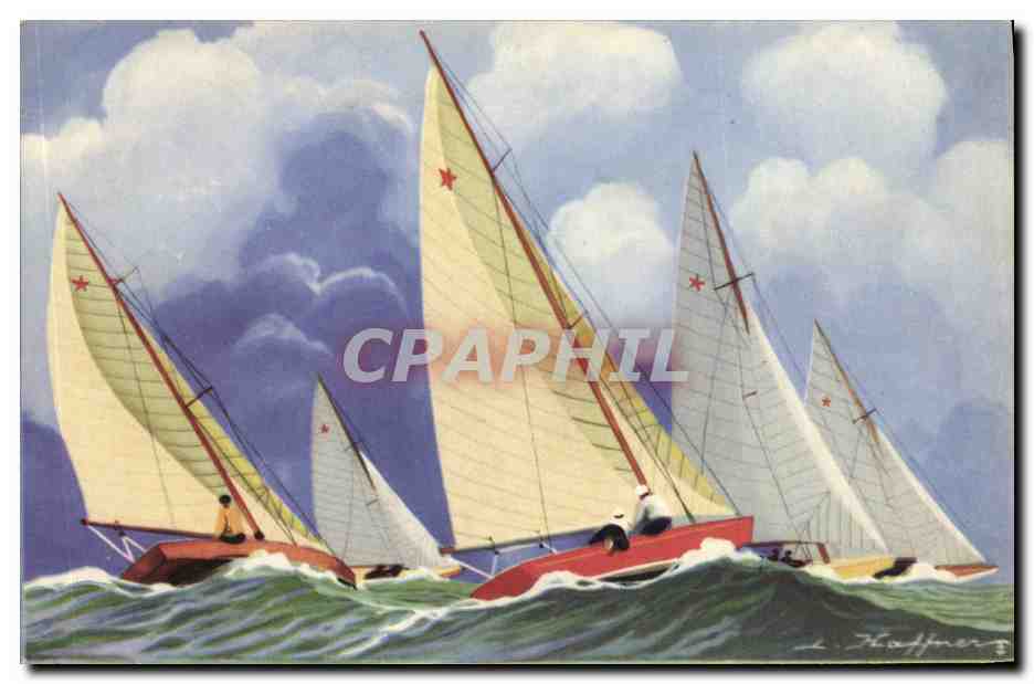 CPA Fantaisie Illustrateur Haffner Bateau Les stars Monotypes internationaux au louvoyage 