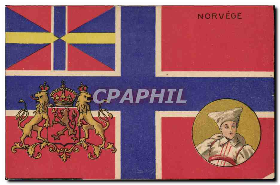 CPA Drapeau Femme Norvege Norway Lion